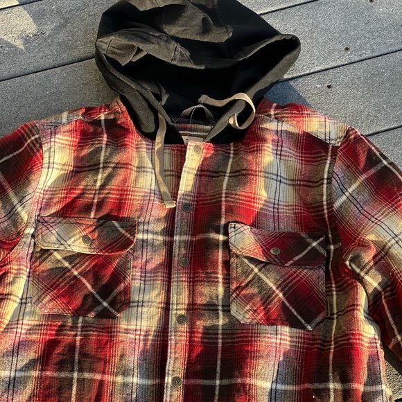 New Hooded Double Flannel Jacket with Snap On XLarge - Picture 2 of 9